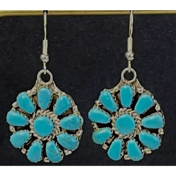 Navajo JB Sterling Silver Turquoise Cluster Dangle Earrings Junior Begay NEW - Picture 10 of 13